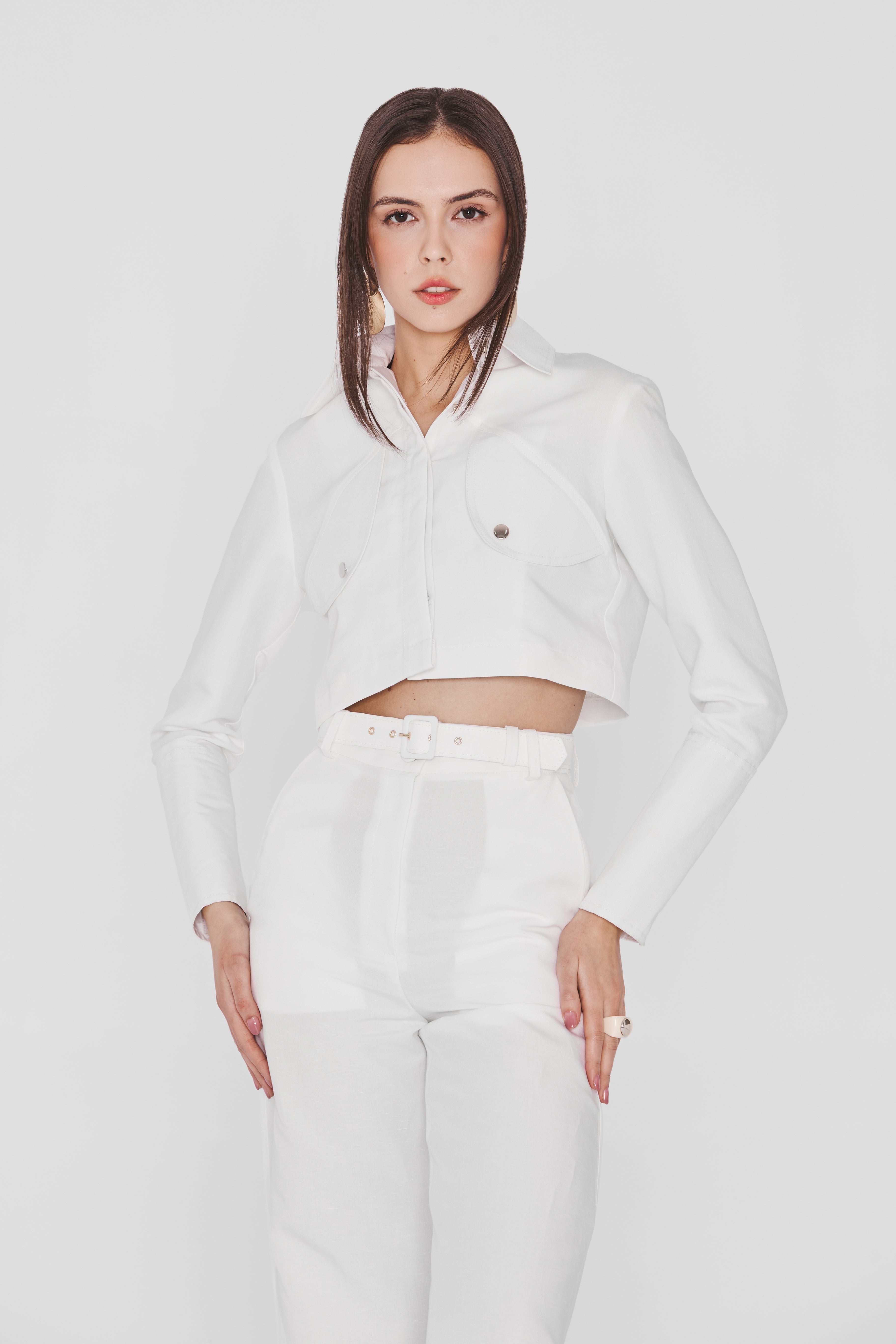 BREYO Cropped Linen and Tencel™ Jacket in White