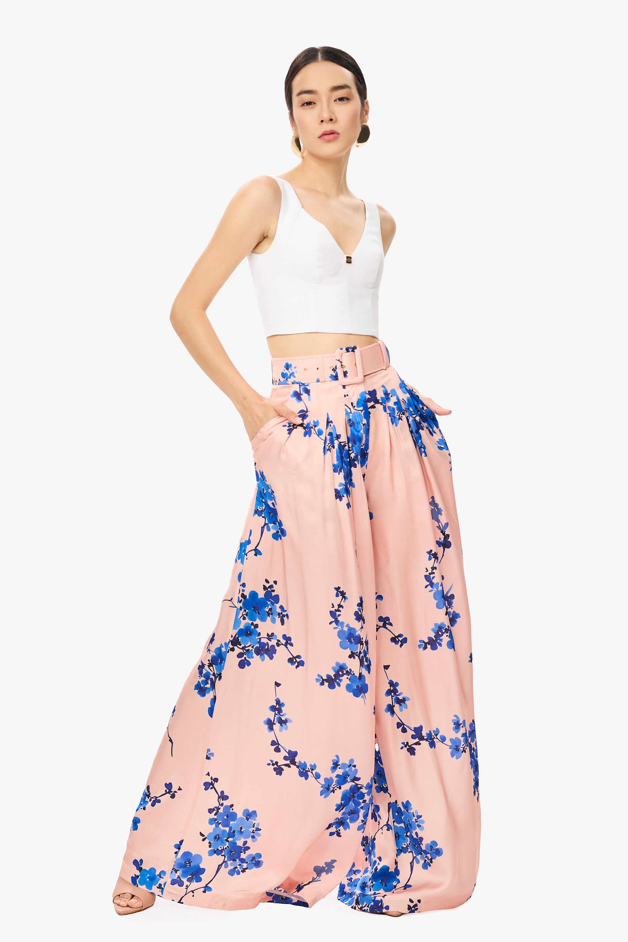 EYOS | Silky Satin EcoVero Palazzo Pants in Hana Blush