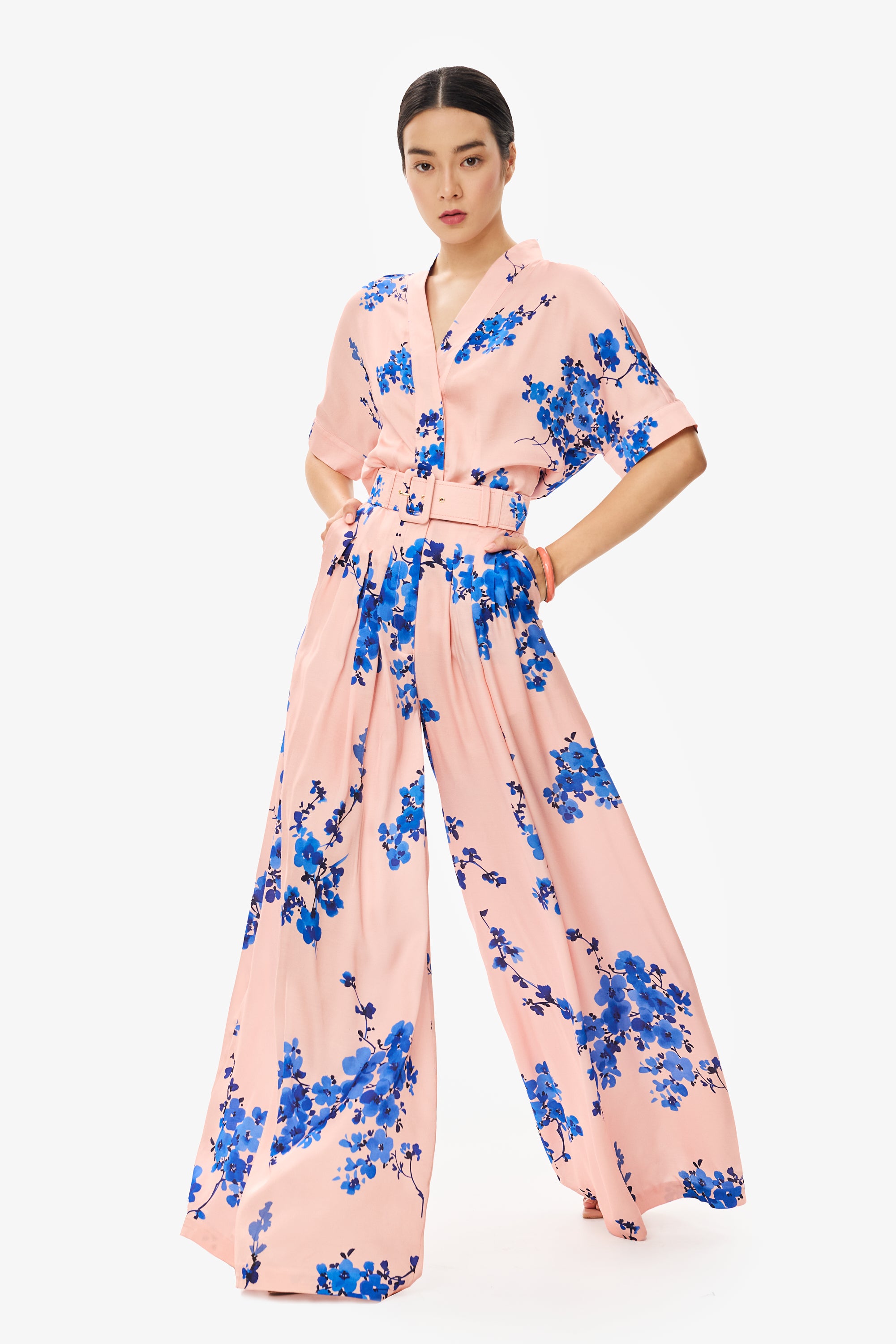 EYOS | Silky Satin EcoVero Palazzo Pants in Hana Blush